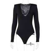 Autumn Deep V-Neck Bodysuit Long Sleeve Buttons Slim Bodysuit Women Casual Sexy Rompers Ladies Elegant One-pieces Bodysuit