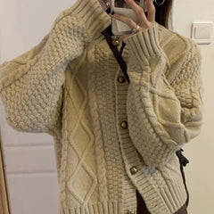 Autumn Spring Thick Single Breasted Cardigan Sweater Women Casual Loose Solid Knit Sweater Ladies Single Breasted Sweaters