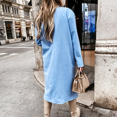 Lizakosht Autumn Winter Women Solid Casual Long Coat Elegant Lapel OL Commuter Blazer Fashion Single Breasted Lined Pocket Slim Outerwear