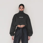 Autumn Winter Turtleneck Thick Hoodie Oversized Women Crop Tops Sweatshirt Pullovers Long Sleeve Letter Print Waist Drawstring