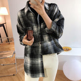 Women Spring Autumn Long Sleeve Blouse Plaid Flannel Boyfriend Tunic Shirts Loose Casual Street Lady Korean Oversized Top