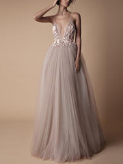 Grosfairy 2021 New Arrival Sexy Bridesmaid Dresses Women Deep V-Neck Backless Spaghetti Straps Appliques Wedding Party Vestido