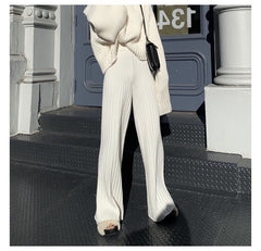 Casual Warm Loose Floor-length Sweater Pants for Women Autumn Winter High Waist Wide Leg Knitted Trousers Femme 2022