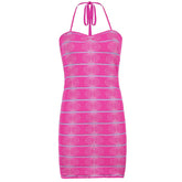 Knitted Bodycon Bandage Dress Women Halter Neck Backless Mini Dress Sleeveless Party Clubwear Sexy Summer Dresses 2022 Beach
