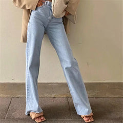 ToppiesFloorlength Denim Pants Fashion High Waist Straight Wide Leg Jeans Womens White Black Jeans