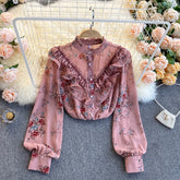 New Style Chiffon Puff Sleeve Shirt Women's Spring Clothes Female Sweet Fungus Blusa Pressed Floral Bluose C219