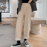 Lizakosht Spring Autumn Women Corduroy Pant Fashion High Waist Female Straight Pants Streetwear Casual Women Trousers Plus Size