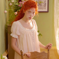 Summer Women‘s Cotton Pink Princess Sleepshirts Vintage Ladies Girls Lace Nightgowns Nightdress Cute Home Lounge Sleepwear