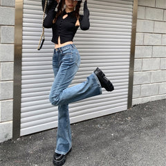 Lizakosht New 2022 Y2K Vintage Baggy Capris High Waist Wide Ankle Length Sping Summer Women Jeans Trousers Flare Pants J4370
