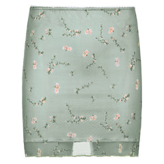 Lizakosht 2000s Aesthetic Cute Mni Skirts Womens Double Layer Mesh Flower Print Kawaii Clothes Low Waist Slim Sexy Summer Skirt