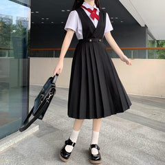 Lizakosht Women Girls' New Japanese Fashion Sweet Loose Bow Shirt + Student Nursing Skirt Strap Dress School Girl Uniform Jk Uniform