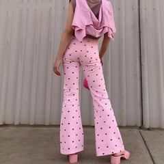 Lizakosht Pink Flare Pants Woman High Waist Y2k Pants Female Love Korean Clothes Bell Bottom Pants Woman Trousers Summer