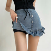 Harajuku Punk Y2K Denim Mini Pleated Skirt Ladies Summer High Waist Jeans Shorts Skirts Women Ruffles Fashion Korean