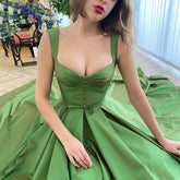 UZN New Arrival Green Satin Bustier A-Line Prom Dress Elegant Straps Evening Dress Plus Size Split Party Dress
