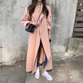 Lizakosht Autumn Winter Women Warm Korea Ins Jacket Double-Sided Cashmere Women's Long Loose Side Slit Wool Tweed Coat Elegant Overcoat