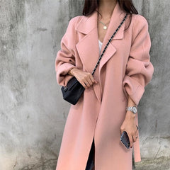 Lizakosht Autumn Winter Women Warm Korea Ins Jacket Double-Sided Cashmere Women's Long Loose Side Slit Wool Tweed Coat Elegant Overcoat