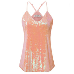 Grace Karin Women\\\'s Sequin Sexy V-Neck Top Spaghetti Strap Summer Cocktail Party Sequined Camisole Tank
