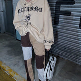 QWEEK Y2K Streetwear Beige Women Oversized Hooded Sweatshirt Harajuku Goth Print Hoodies Female E Girl Gothic Autumn 2021 Tops