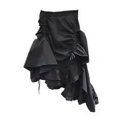Lizakosht Summer New High Waist Asymmetrical Skirt Irregular Fishtail Streetwear Skirt Elastic Waist Harajuku Loose Ruffle Skirt