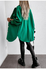 Office loose  lapel pocket women's jacket green Casual ladies autumn winter long coats  Minimalist split apricot outwear