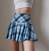 Proof Pleated Summer High Waist A-line High Waist Long Legs Blue And White Rhombus A-line Skirt Pleated Skirt JNW8