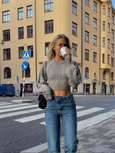 Lizakosht Knit Sexy Backless Lace Up Women Pullover Lantern Sleeve O-neck Loose Elegant Lady Sweater Autumn Chic Casual Crop Knitwear