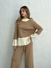 Lizakosht Knit Slit Sweater Matching Sets 2 Piece Knit Pant Suit Casual Knitted Two Piece Women Sets Winter Tracksuit Women Two Piece Set