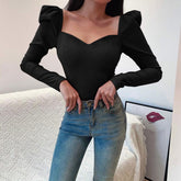 Lizakosht Korean Style Vintage Blouse Women Petal Collar Long Sleeve Sexy Clavicle Ladies Elegant Tops Fashion Casual Daily Base T-Shirt