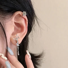 Lizakosht Fashion Design Korean Delicate Zircon Butterfly Clip Earrings Women Elegant Pearl No Piercing Cartilage Ear Jewelry