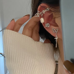 Lizakosht Fashion Design Korean Delicate Zircon Butterfly Clip Earrings Women Elegant Pearl No Piercing Cartilage Ear Jewelry