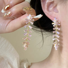 Lizakosht Fashion Sweet Pink Zirconia Butterfly Tassel Dangle Earrings For Women Girl Delicate Flower Long Pendientes Jewelry