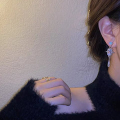 Lizakosht Korean Baroque Shiny Waterdrop Crystal Drop Earrings For Women Girls Fashion Silver Color Pendientes Party Jewelry