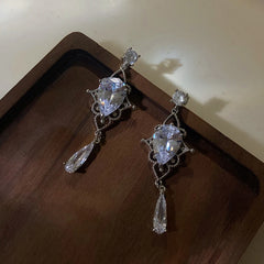 Lizakosht Korean Baroque Shiny Waterdrop Crystal Drop Earrings For Women Girls Fashion Silver Color Pendientes Party Jewelry