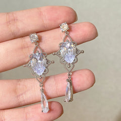 Lizakosht Korean Baroque Shiny Waterdrop Crystal Drop Earrings For Women Girls Fashion Silver Color Pendientes Party Jewelry