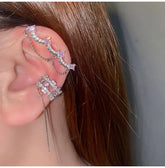Lizakosht Korean Delicate Pink Crystal Bowknot Clip Earrings For Women Elegant Pearl Zircon No Piercing Cartilage Ear Jewelry