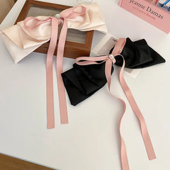 Lizakosht Korean Fashion Fabric Bowknot Rhinestone Heart Hair Clip Claw Headwear For Women Back of Head Spring Clip Jewelry