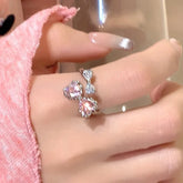 Lizakosht Korean Fashion Pink Bowknot Zircon Opening Ring For Women Luxury Sweet Index Finger Knuckle Rings Party Jewelry Gifts