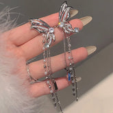 Lizakosht Korean Fashion Zirconia Butterfly Clips Earrings For Women Pearl Tassel Ear Bone Clip Aretes De Mujer Modernos