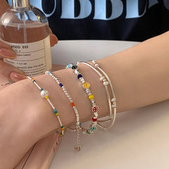 Lizakosht Korean Rainbow Clouds Acrylic Colorful Beads Bracelet For Fashion Girls Face Sweet Cute Party Jewelry Gifts