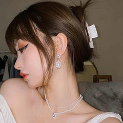 Lizakosht New Korean Elegant Love Heart Pearl Dangle Pendientes For Women Fashion Crystal Drop Boucle D'oreille Jewelry Gifts