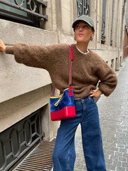 Lizakosht Mohair O-neck Knitted Soft Women Pullover Long Sleeve Oversized Loose Warm Vintage Sweater Autumn Winter Chic Casual Knitwears