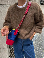 Lizakosht Mohair O-neck Knitted Soft Women Pullover Long Sleeve Oversized Loose Warm Vintage Sweater Autumn Winter Chic Casual Knitwears