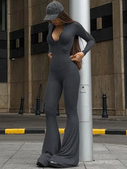 Lizakosht Fashion Long Sleeve Skinny Sexy Jumpsuits Women Overalls Autumn Winter New Solid Zipper Sporty Fitness Sexy Jumpsuits