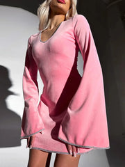 Lizakosht Hot Drilling V Neck Sexy Mini Dress For Women Fashion Long Sleeve Loose Dress Female Elegant Club Party Sexy Dress New