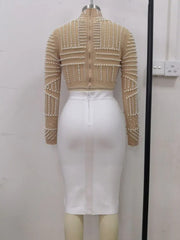 Lizakosht - New Arrival Women Sexy Designer Beading Mesh Long Sleeve T-Shirts Ladies Black Nude Designer Tees Tops