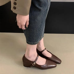 Lizakosht New Brand Women Flats Fashion Square Toe Shallow Mary Jane Shoes Soft Casual Ballet Shoes Slingback Shoes Chunky Heel Shoes