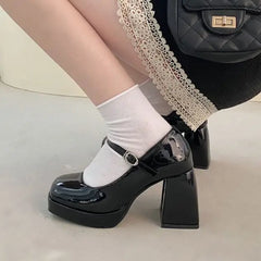Lizakosht New Platform High Heels Party Square Toe Sandals Ladies Fshion Platform Shallow Mouth No-slip Retro Pumps Female