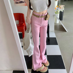 Lizakosht Pink Flare Pants Woman High Waist Y2k Pants Female Love Korean Clothes Bell Bottom Pants Woman Trousers Summer