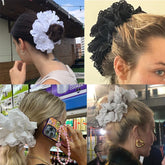 Lizakosht Oversized Lace French Hair Scrunchie For Women Elastic Ponytail Donut Ponytail Holder Headbands Elastic Hair Accessories
