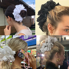 Lizakosht Oversized Lace French Hair Scrunchie For Women Elastic Ponytail Donut Ponytail Holder Headbands Elastic Hair Accessories